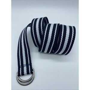 Black White 7 Stripe Polyester Woven D Ring Belt Men's Size 30 End to End 36"